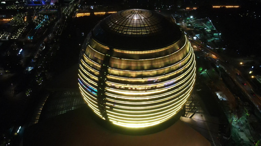 航拍杭州国际会议中心夜景视频