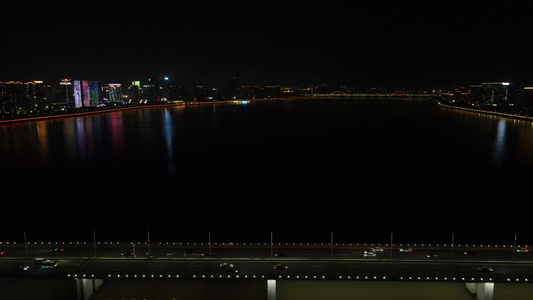 航拍杭州钱江三桥夜景视频