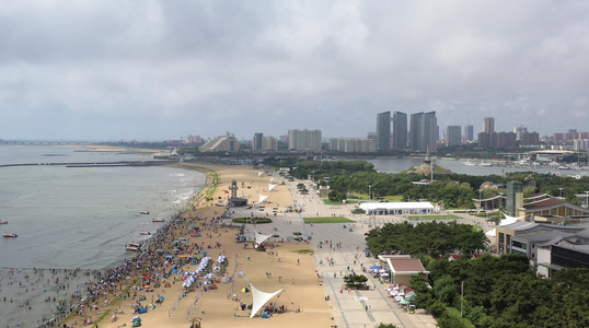 山东日照万平口海水浴场夏季风光视频