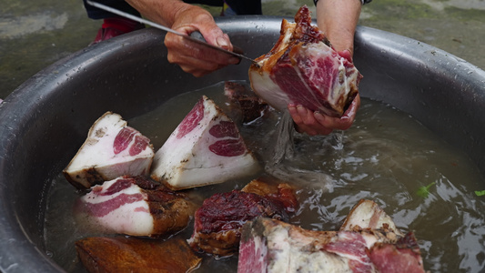 农村土家腊肉美食食材视频