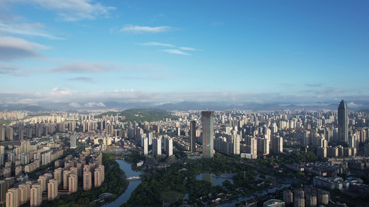 浙江温州火车站及周边高楼建筑航拍视频