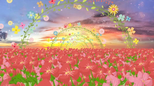 唯美动态温馨花海大气粒子花朵舞台背景视频视频