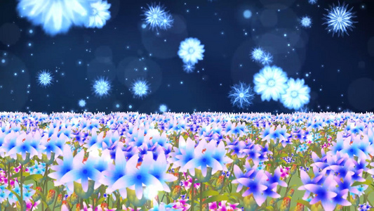 唯美动态蓝色粒子光晕花海温馨舞台背景视频视频