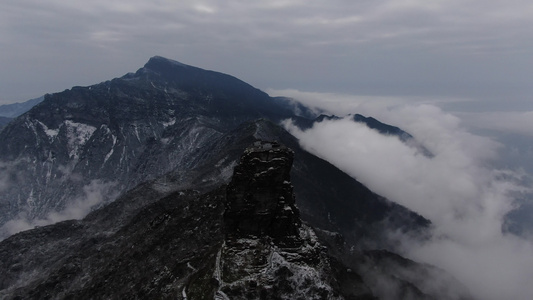 贵州铜仁梵净山5A景区雪景航拍视频