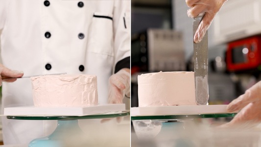 抹平蛋糕表面的奶油视频