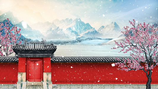 唯美的红墙雪景背景素材视频