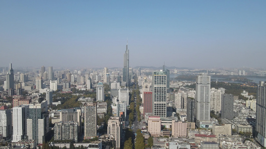 航拍南京紫峰大厦商务建筑视频