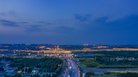 4K航拍正定古城南门夜景灯光秀视频