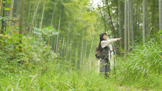 女青年登山越野徒步视频