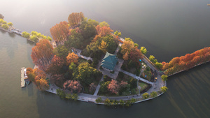 航拍城市秋色秋天季节自然风光公园绿道湖景4k素材56秒视频