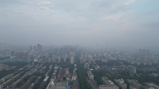 航拍山东淄博城市清晨风光 视频