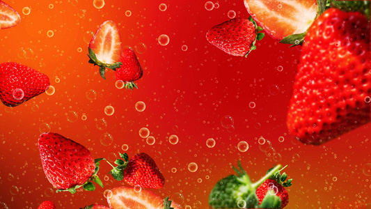 4K草莓饮料冷饮背景[冰食]视频