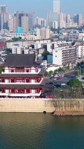 著名旅游景点杜甫江阁建筑航拍湖南长沙视频