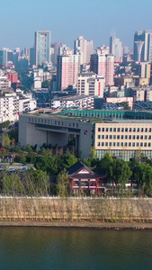 著名旅游景点杜甫江阁建筑航拍湖南长沙视频