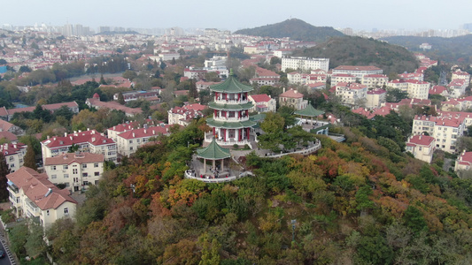 航拍青岛小鱼山风景区视频