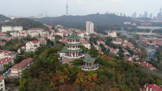 航拍青岛小鱼山风景区视频