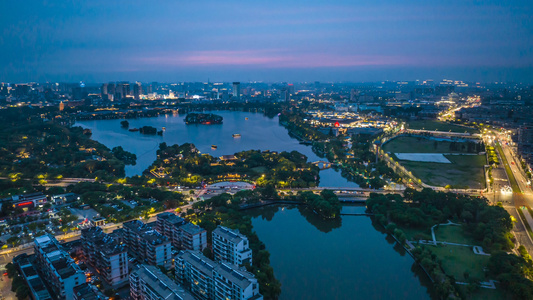 8K航拍嘉兴5A景区南湖风景区夜景延时摄影视频