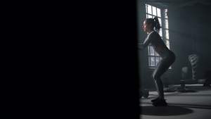 运动女性在木箱上跳跃做健身锻炼15秒视频