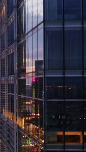 上海城市中心夜景航拍商务楼视频