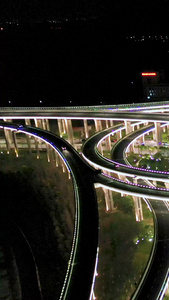 航拍城市立交桥夜景视频