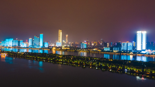 4K航拍延时长沙湘江橘子洲芙蓉区城市夜景视频