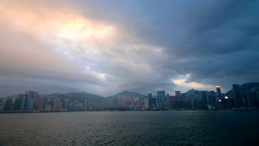 香港维多利亚港经济中心延迟拍摄实拍4K视频