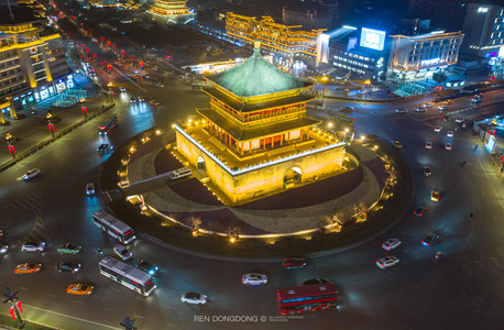 4K钟楼夜景航拍延时视频