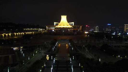 广西南宁国际会展中心夜景灯光航拍视频