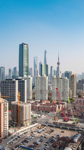 上海地标城市发展远景大楼交通蓝天延时摄影视频