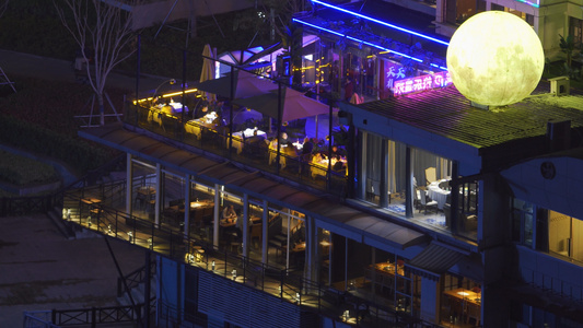 航拍城市夜景酒店餐厅露台景观环境4k素材[风味餐厅]视频