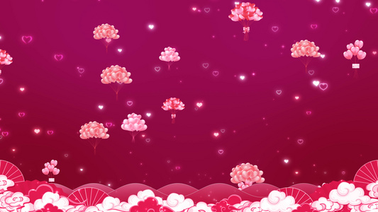 粉色浪漫卡通漂浮上升爱心气球视频背景视频