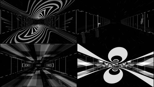 动感黑白空间穿梭色块线条图形动画背景视频