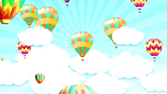 4K卡通云朵热气球背景视频视频