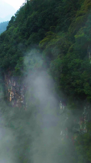 航拍阿依河河谷峡谷云雾缭绕绿水青山5A景区89秒视频