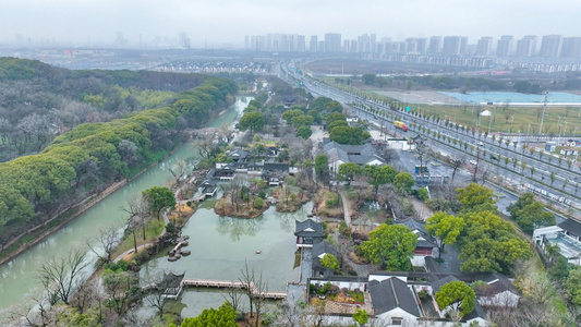 航拍运镜苏州园林塔影园景观视频