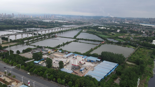 湖南岳阳山水风光城市建设航拍视频