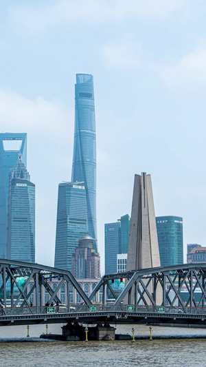 延时上海外白渡桥与东方明珠塔延时外白渡桥18秒视频