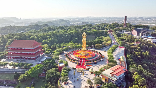 中国4A广州番禺莲花山风景区航拍莲花山观音圣境视频