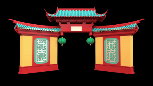 3d中国风新年门框动画元素视频