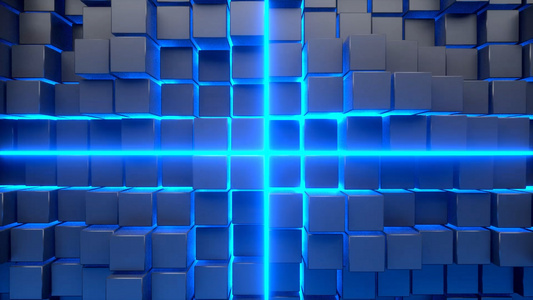 科技感立方几何体蓝色光效运动三维动画视频