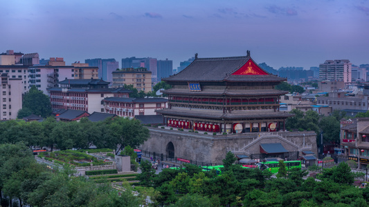 陕西西安钟楼白天夜景延时视频