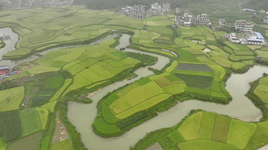 4K航拍平江村农田风光美景视频