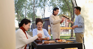 中老年人在露营地喝茶聊天31秒视频