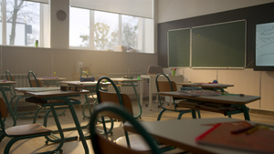 学校校园的教室木桌椅环境19秒视频