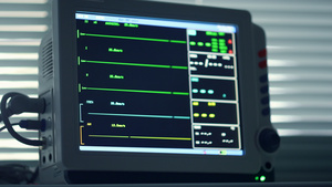 特写心率监测设备在重症监护室显示没有生命体征10秒视频