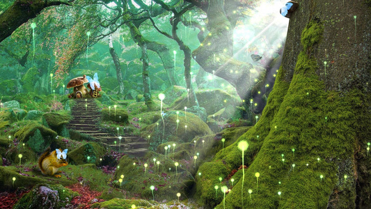 梦幻童话森林动态粒子光效视频背景元素视频