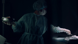 女护士在诊所病房协助外科医生拿着手术器械10秒视频