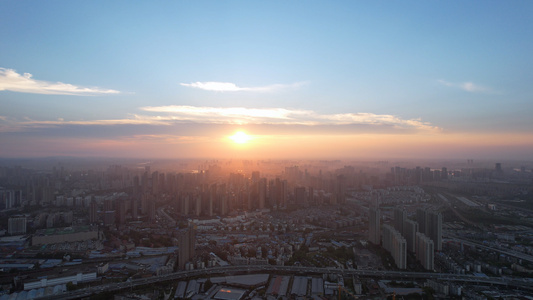 航拍城市夕阳晚霞落日天空自然天气太阳阳光4k素材视频