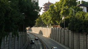 延时摄影城市道路车流隧道5A级旅游景区黄鹤楼古建筑4k素材14秒视频