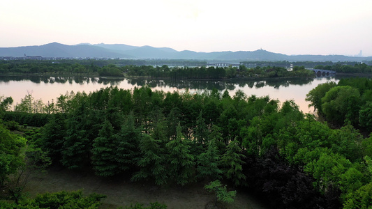 航拍苏州石湖景区日落视频